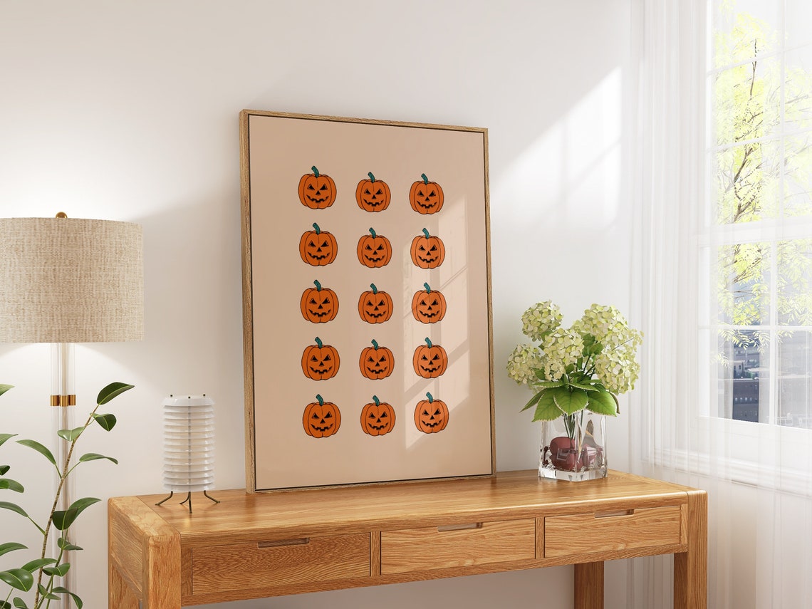 Jack O Lantern Pumpkin Grid Retro Minimalist Halloween Art Poster - Image 3