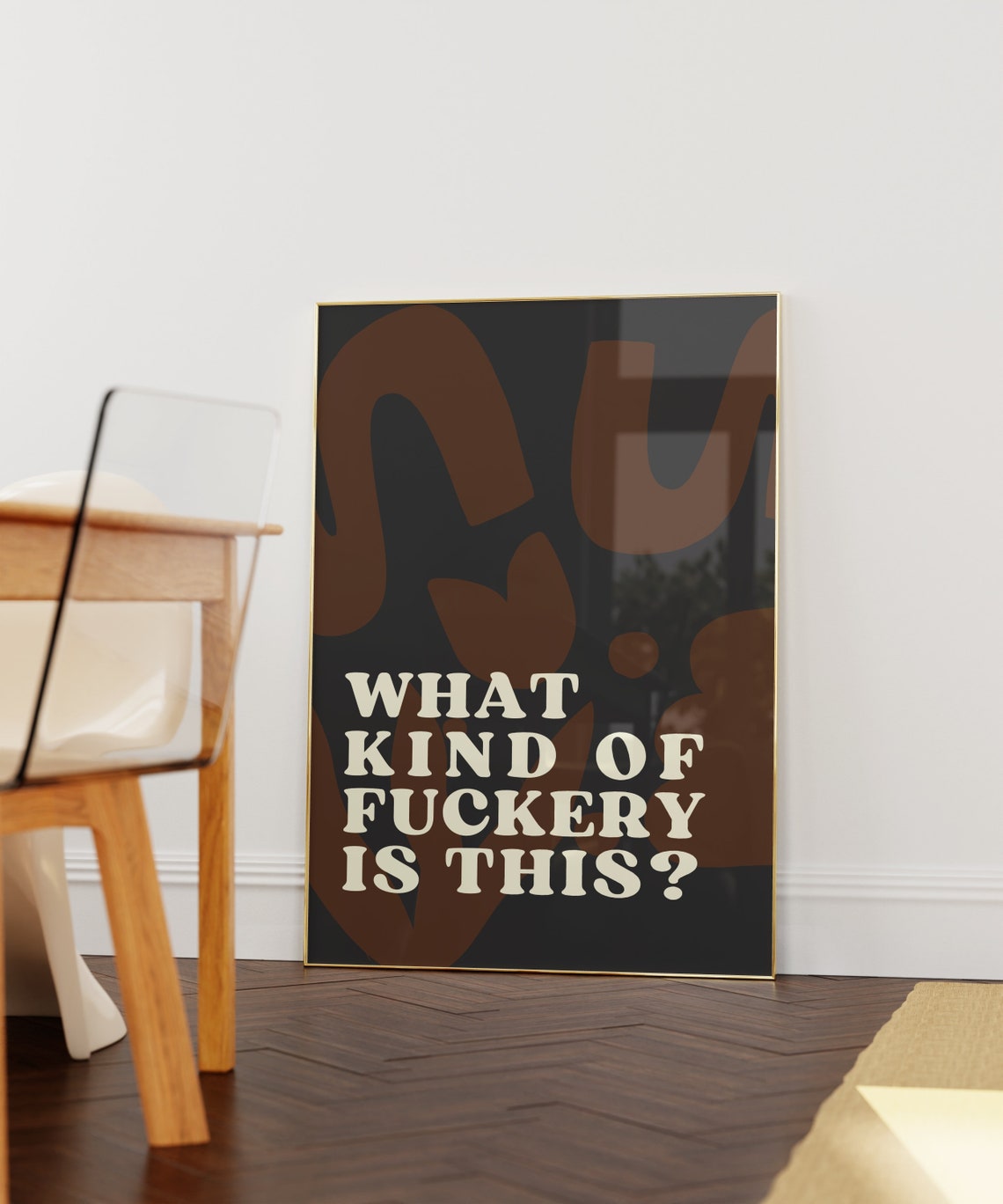 Bold Swirl Retro Quote Typography Funny Black Brown Wall Poster - Image 2