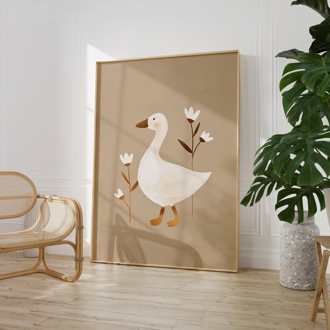 Cute Duck And Daisies, Minimalist Nursery Decor - Image 2