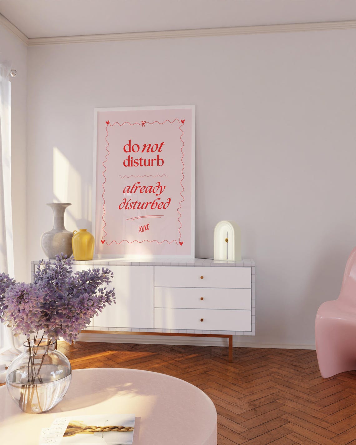 Funny Cute Do Not Disturb Already Disturbed Red Girly Quote Poster - Image 2
