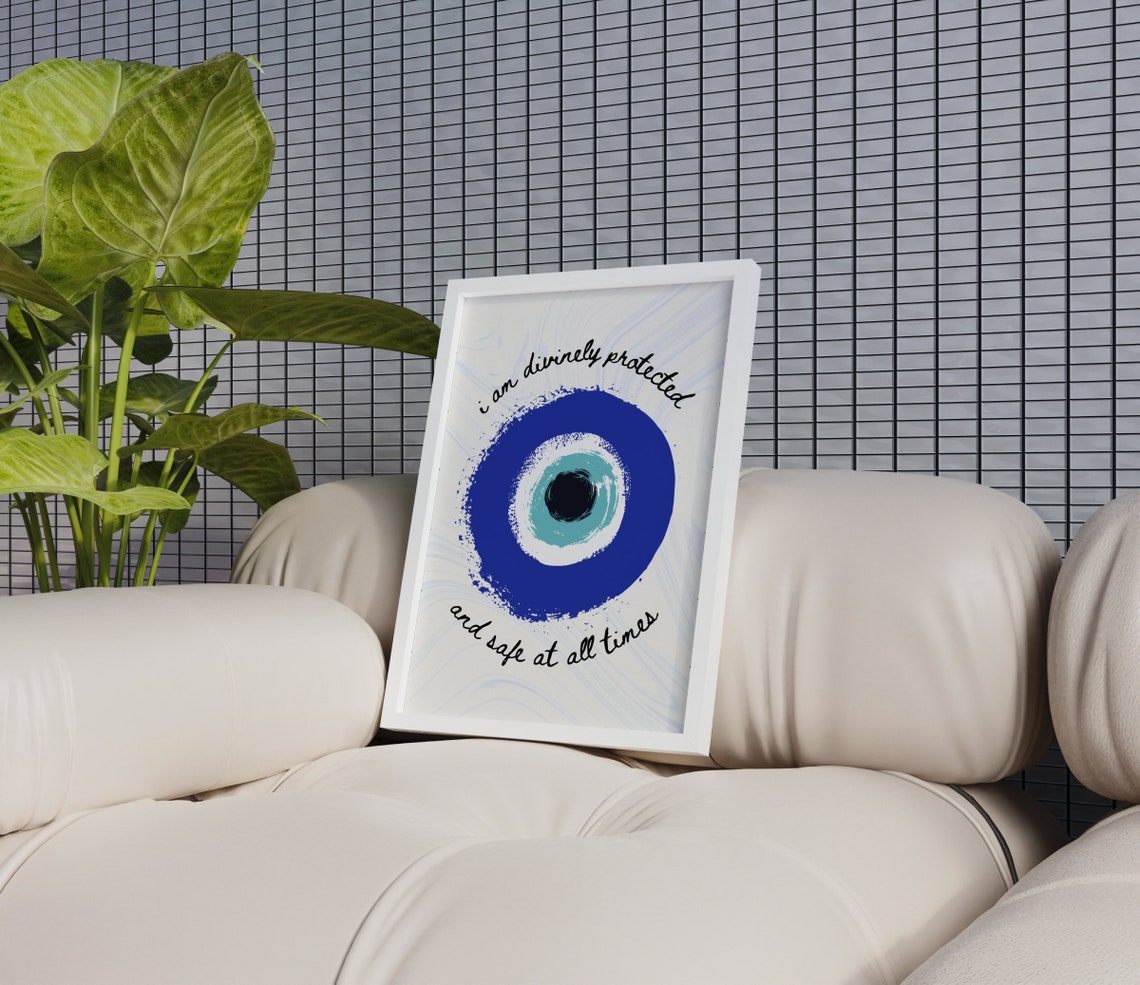 Divinely Protected Evil Eye Blue Watercolor Protection Art Poster - Image 2