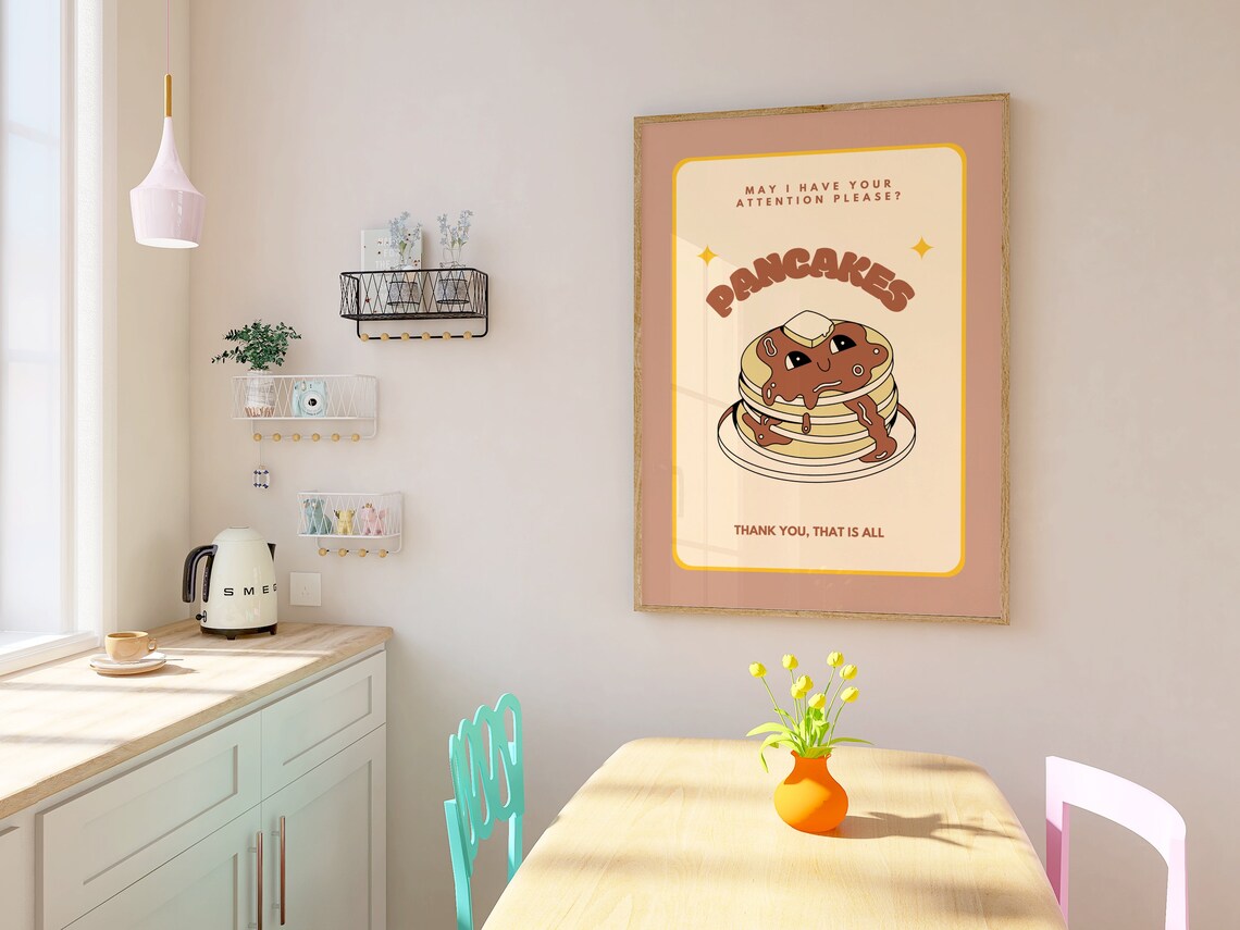 Funny Pancake Wall Art Cute Breakfast Food Prints Retro Kitchen Wall Decor Pancakes Lover Gift Home Decor Dessert Print - Image 3