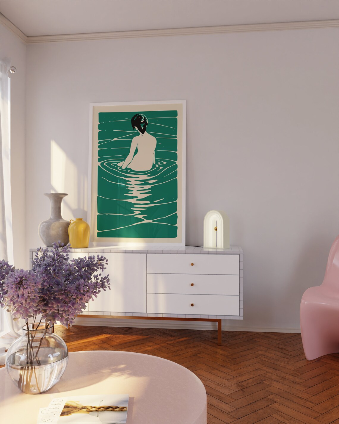 Retro Woman in River Art Print, 70s 80s Style - Image 2
