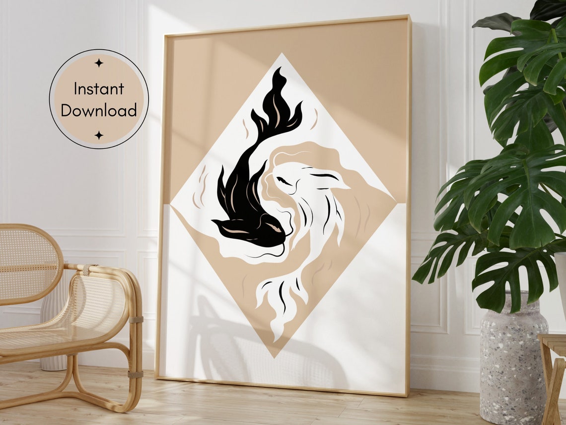 Yin Yang Koi Fish Black Cream Zen Balance Minimalist Art Print - Image 3