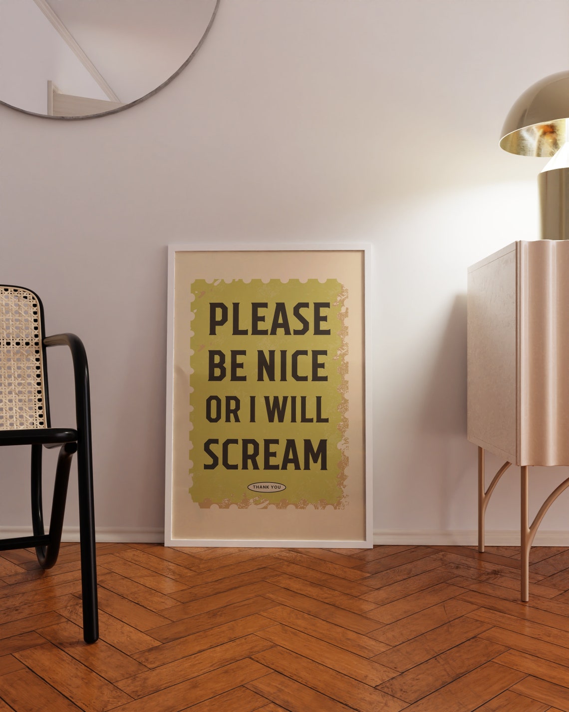 Please Be Nice Or I Will Scream Vintage Stamp Quote Art Poster - Image 2