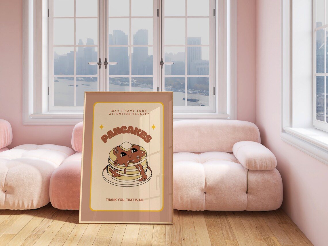 Funny Pancake Wall Art Cute Breakfast Food Prints Retro Kitchen Wall Decor Pancakes Lover Gift Home Decor Dessert Print - Image 2