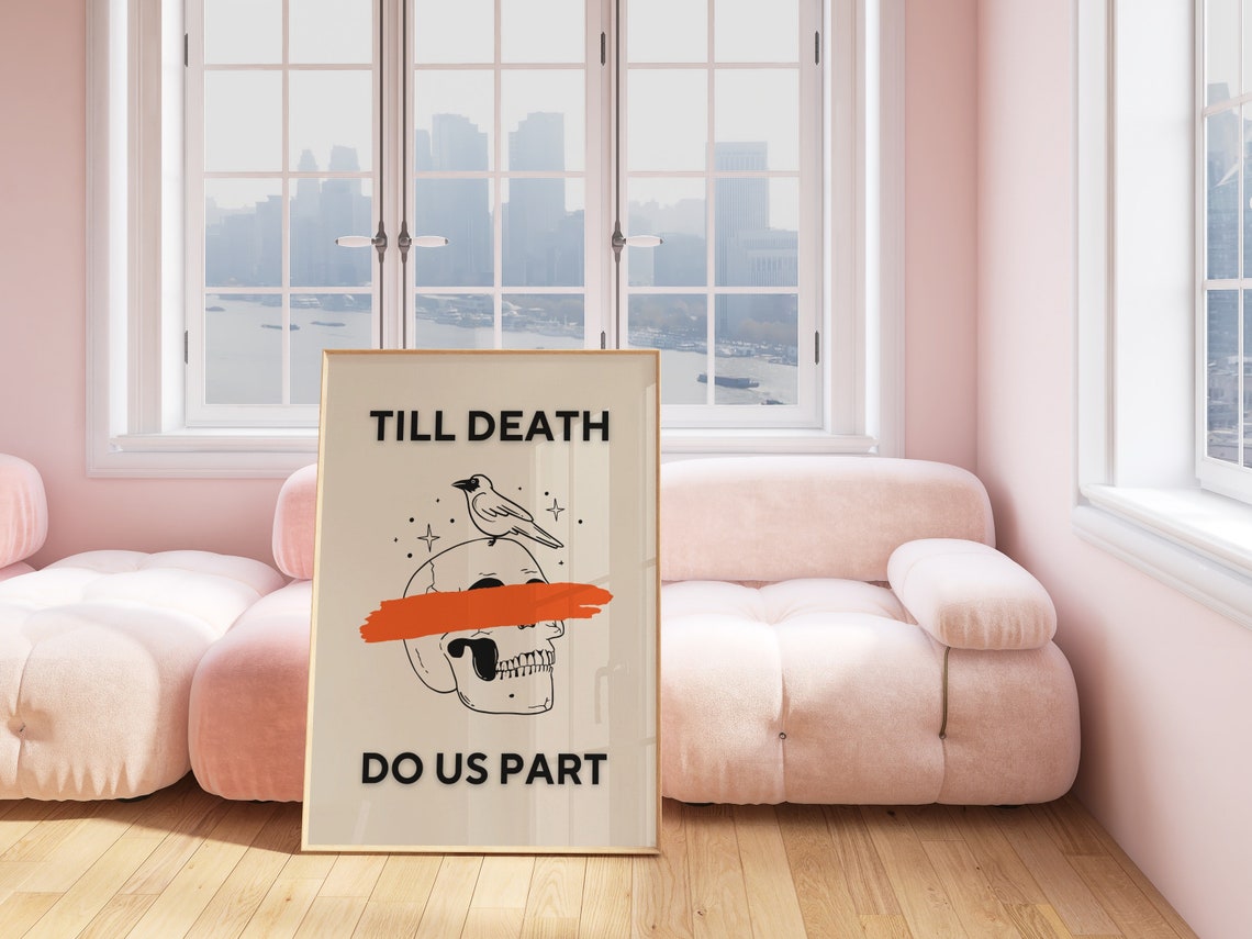 Till Death Do Us Part Skull and Crow Orange Halloween Wall Poster - Image 3