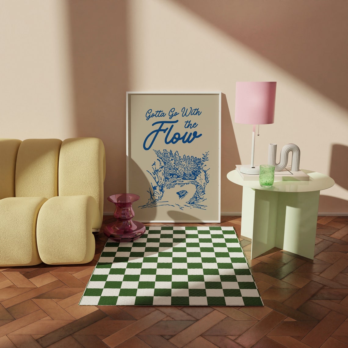 Gotta Go With The Flow Waterfall Blue Retro Quote Art Poster - Image 3
