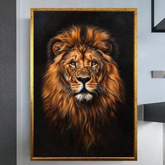 Majestic Golden Maned Lion Portrait on a Dark Background Poster