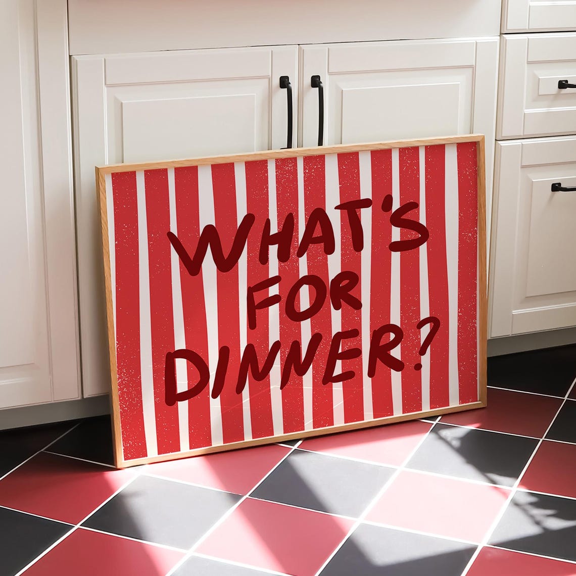What's For Dinner Bold Red Striped Typography Kitchen Poster