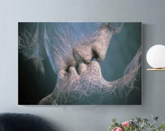 Kissing Couple Wire Thread Art Romantic Embrace Modern Love Poster