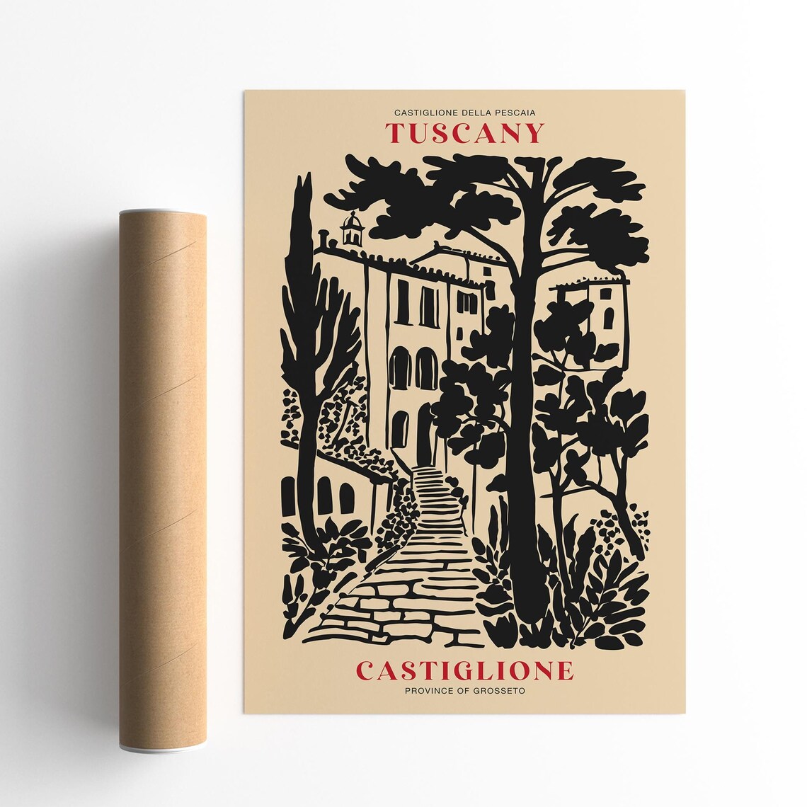 Tuscany Castiglione Della Pescaia Village Stairs Travel Poster