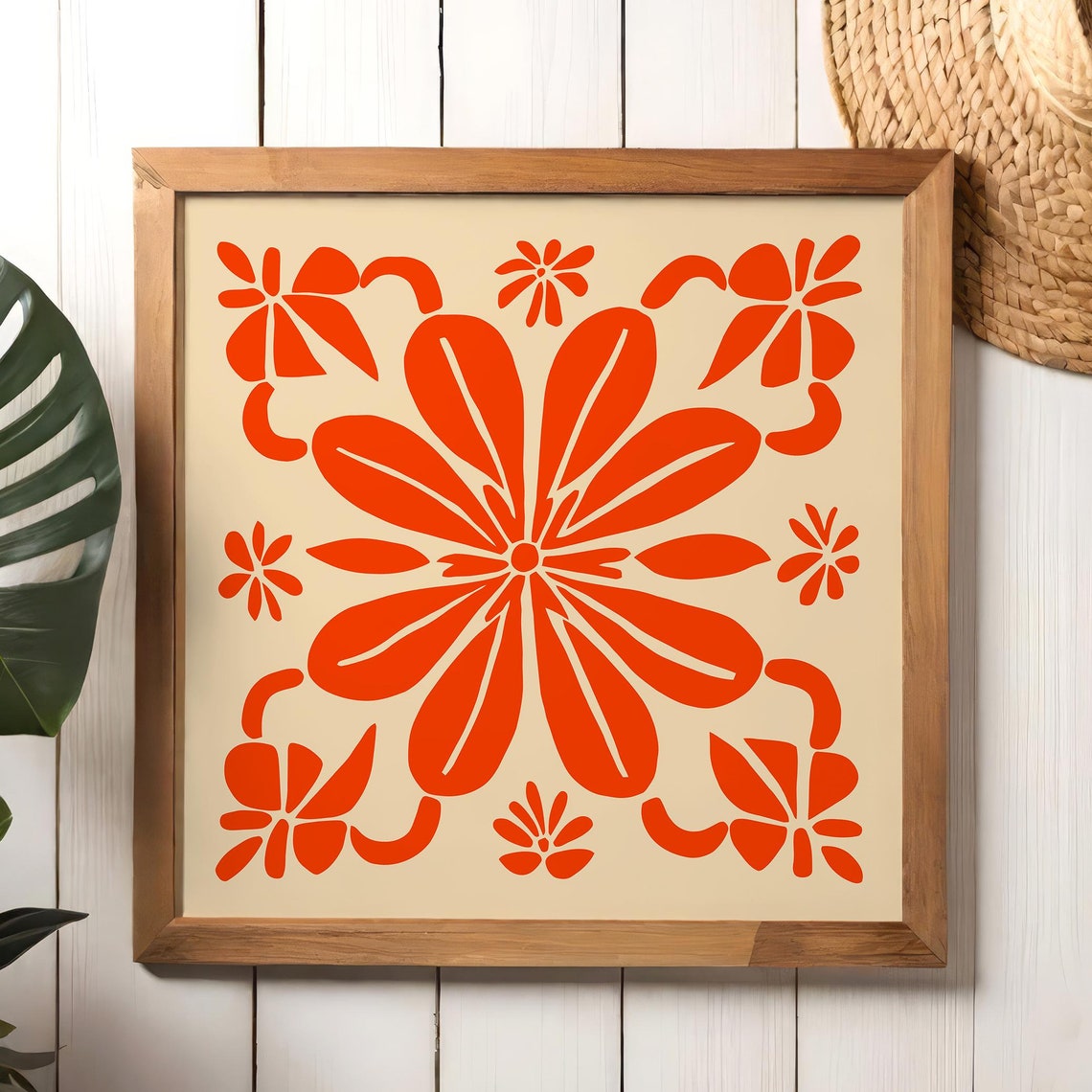 Matisse Style Red Floral Cutouts Modern Botanical Art Poster