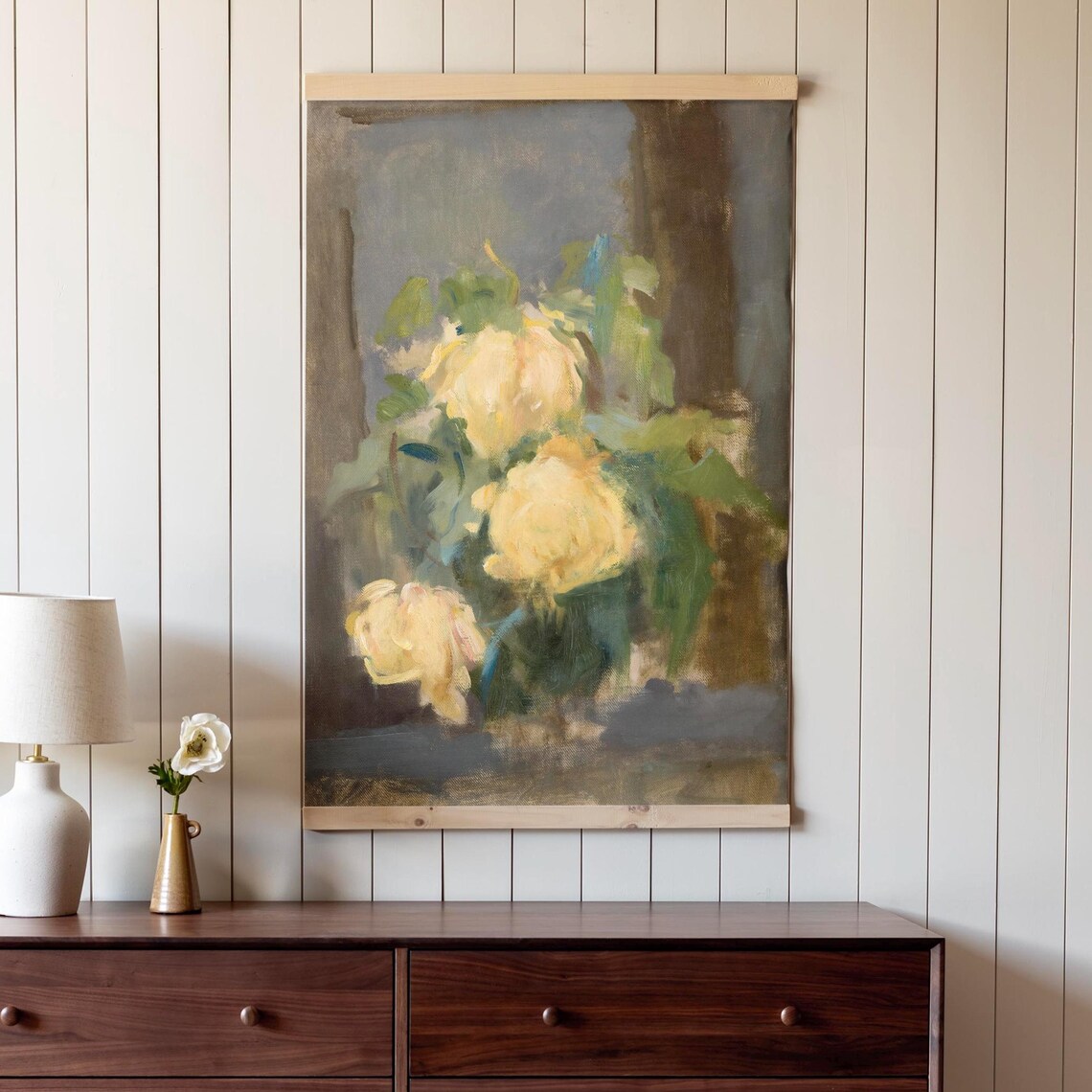 Soft Cream Peonies Impressionist Floral Still Life Painting Poster - Image 3