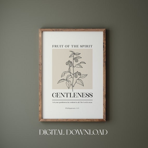 Fruit Of The Spirit Wall Art Print Gentleness Bible Verse Galatians 522 Christian Wall Art Vintage Fruit Kitchen Wall Deco