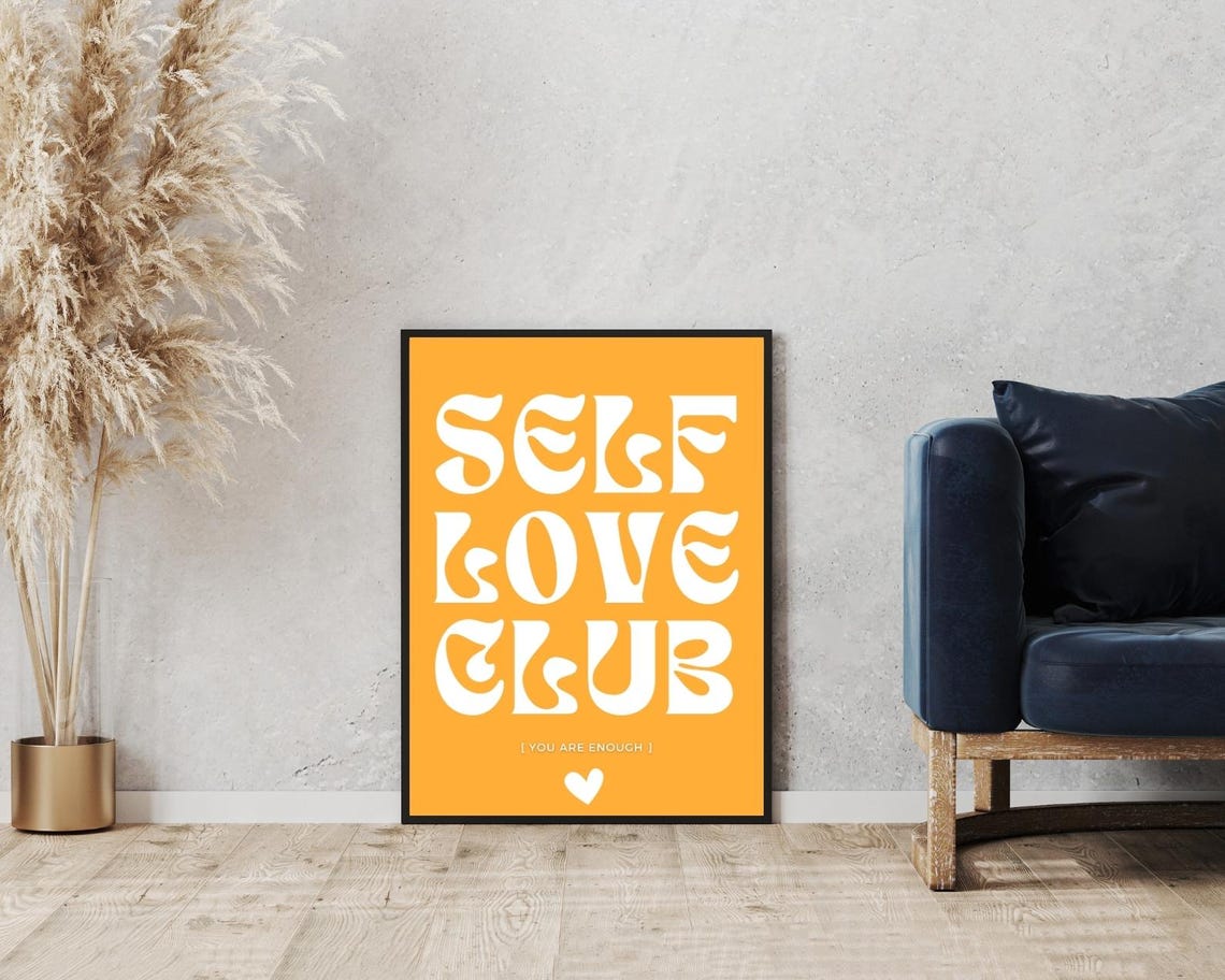 Self Love Club Orange White Retro Typography Affirmation Poster - Image 5