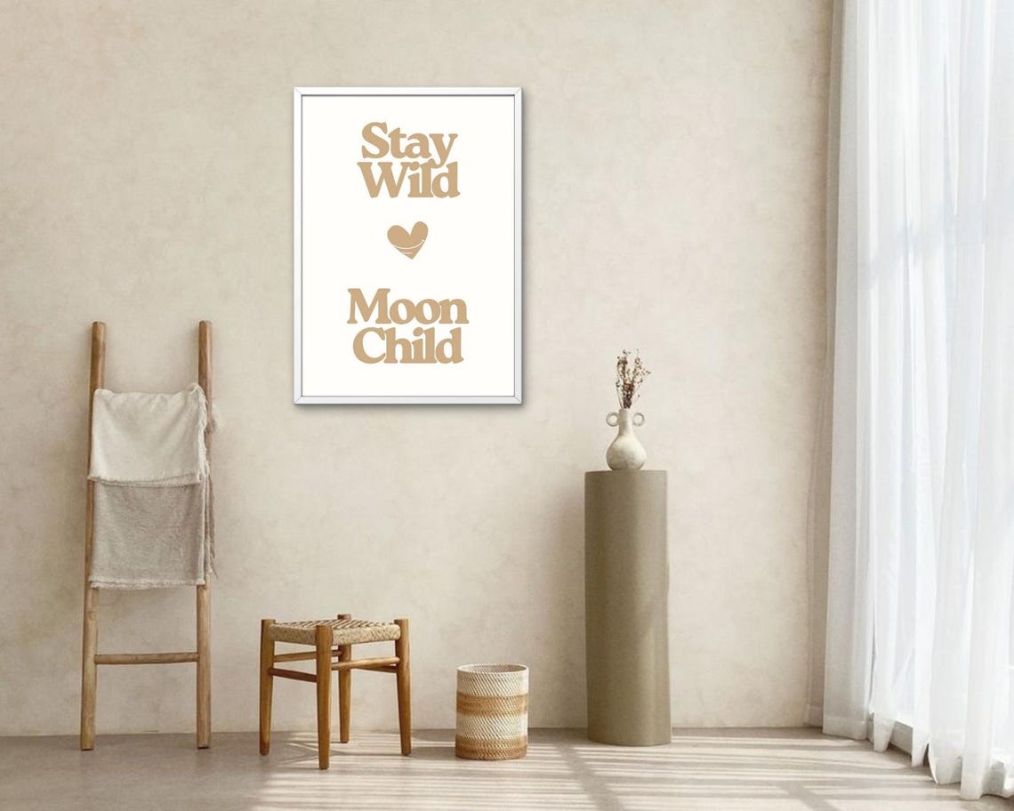 Stay Wild Moon Child Beige Retro Heart Bohemian Quote Poster - Image 2