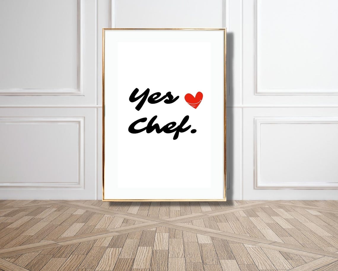 Playful Yes Chef Quote Red Heart Black Script Kitchen Decor Poster