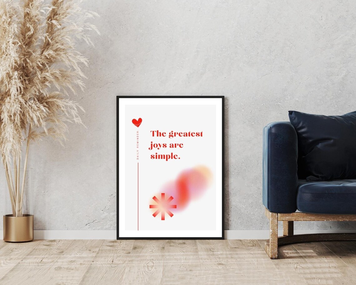 The Greatest Joys Are Simple Quote Red Heart Wall Decor Poster - Image 3