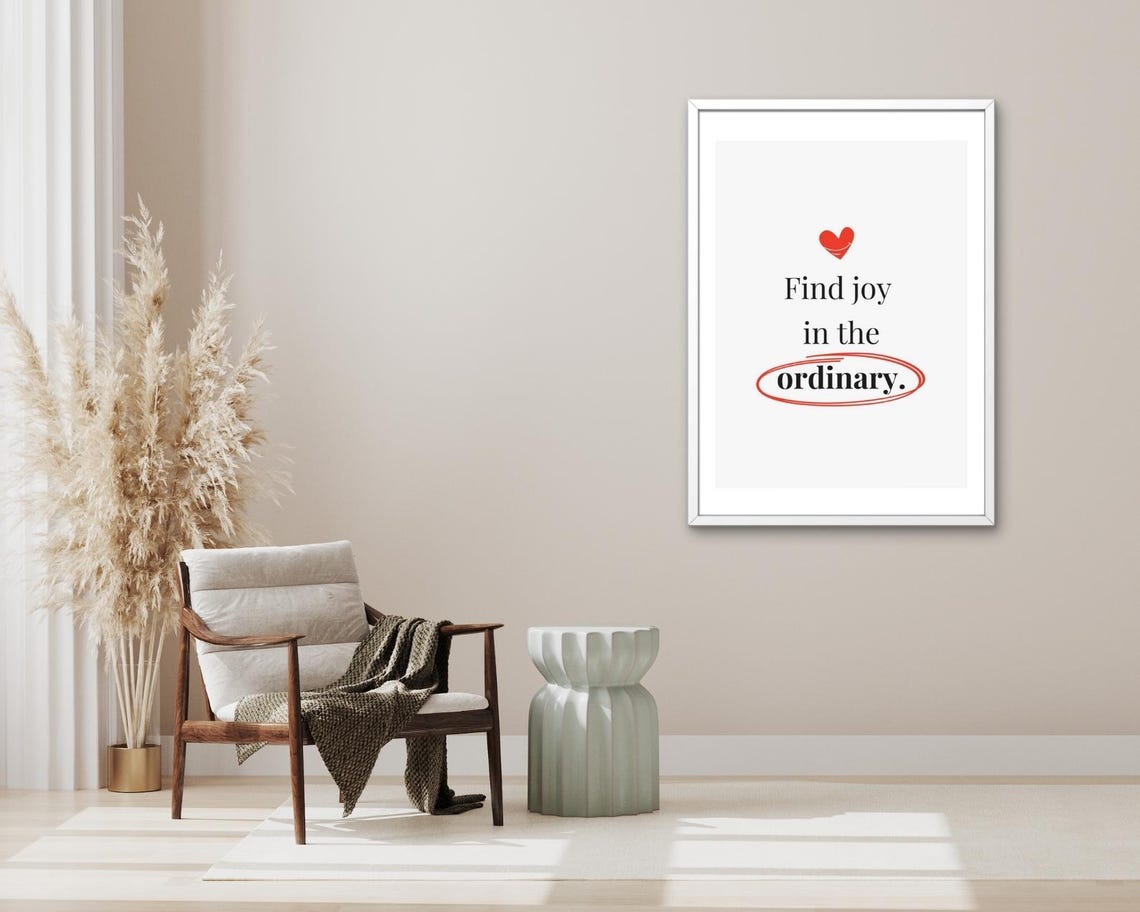 Find Joy In The Ordinary Quote Red Circle Heart Mindful Home Poster - Image 3