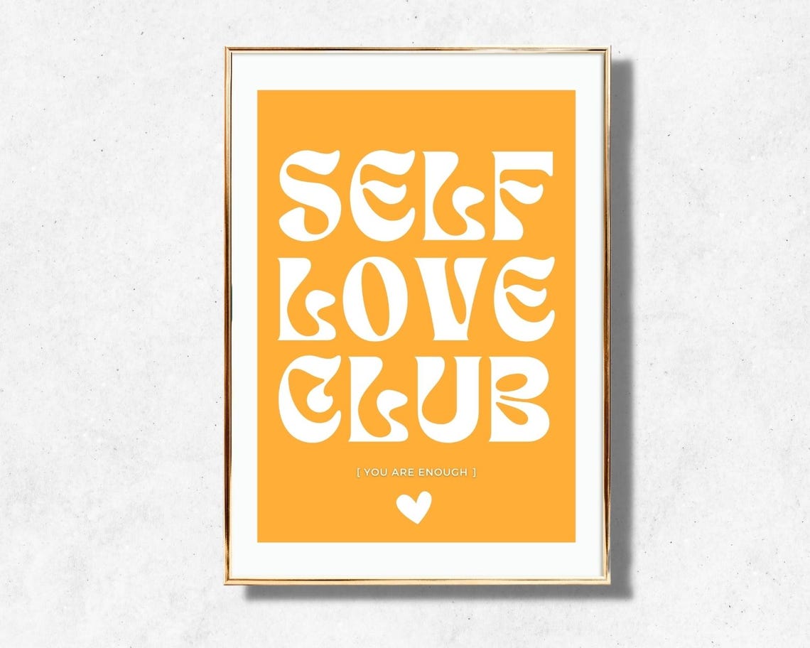 Self Love Club Orange White Retro Typography Affirmation Poster - Image 4