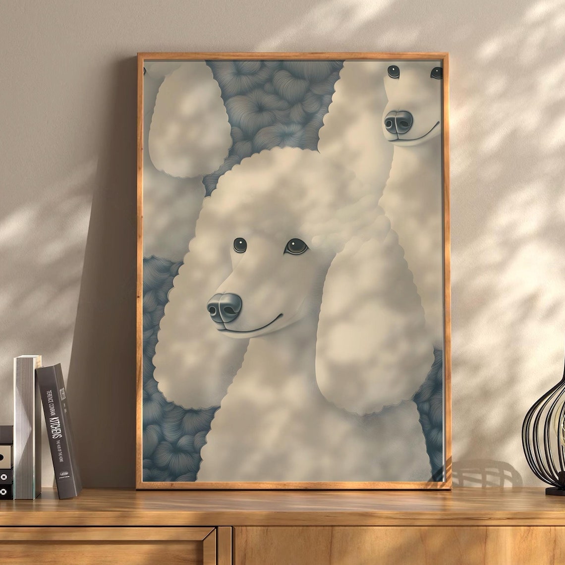 Smiling White Poodle Whimsical Dog Portrait Illustration Poster