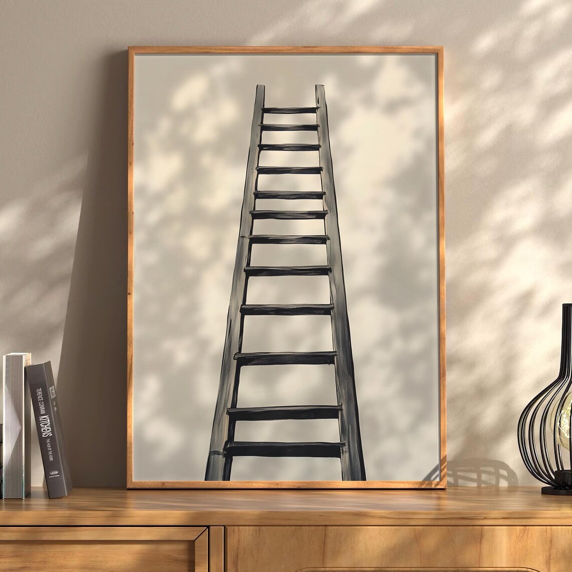 Simple Black Line Ladder Drawing White Background Minimal Poster - Image 2