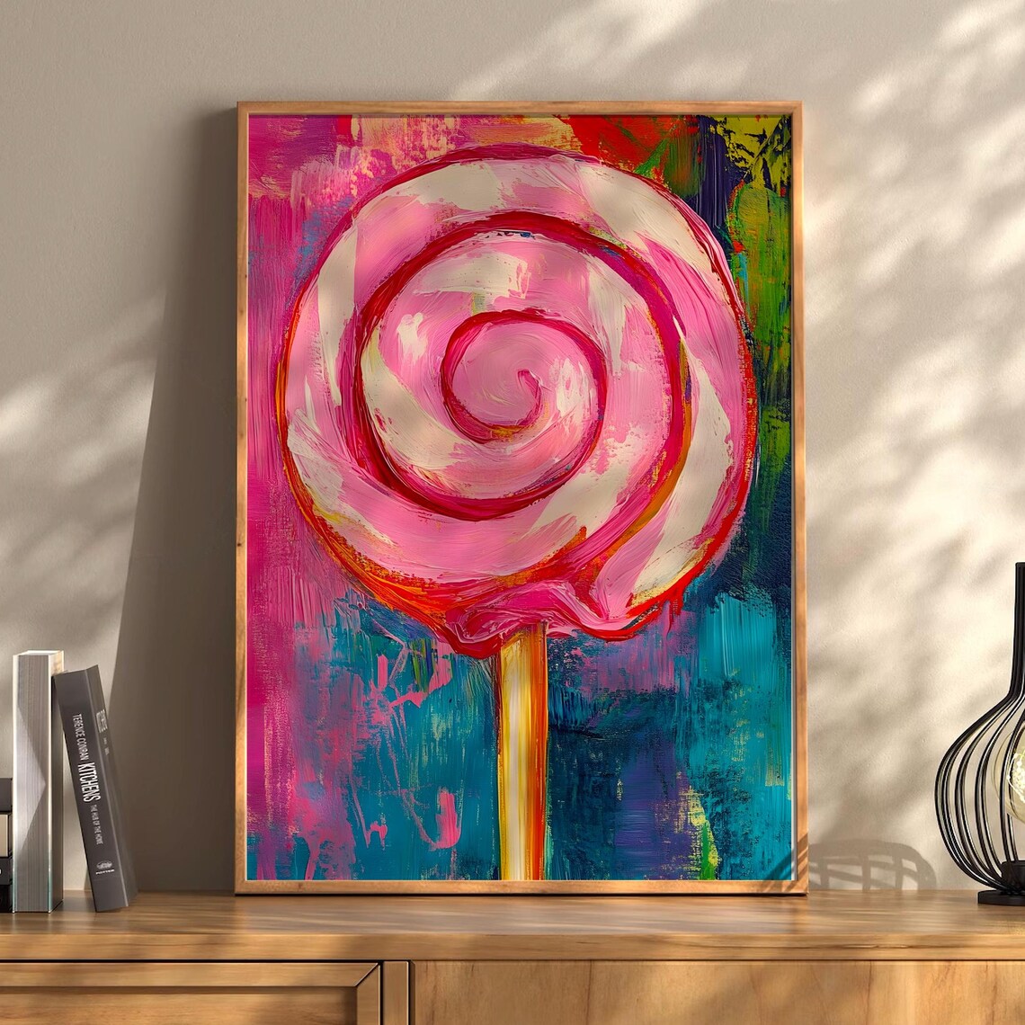 Giant Pink Swirl Lollipop Pop Art Candy Abstract Painting Poster