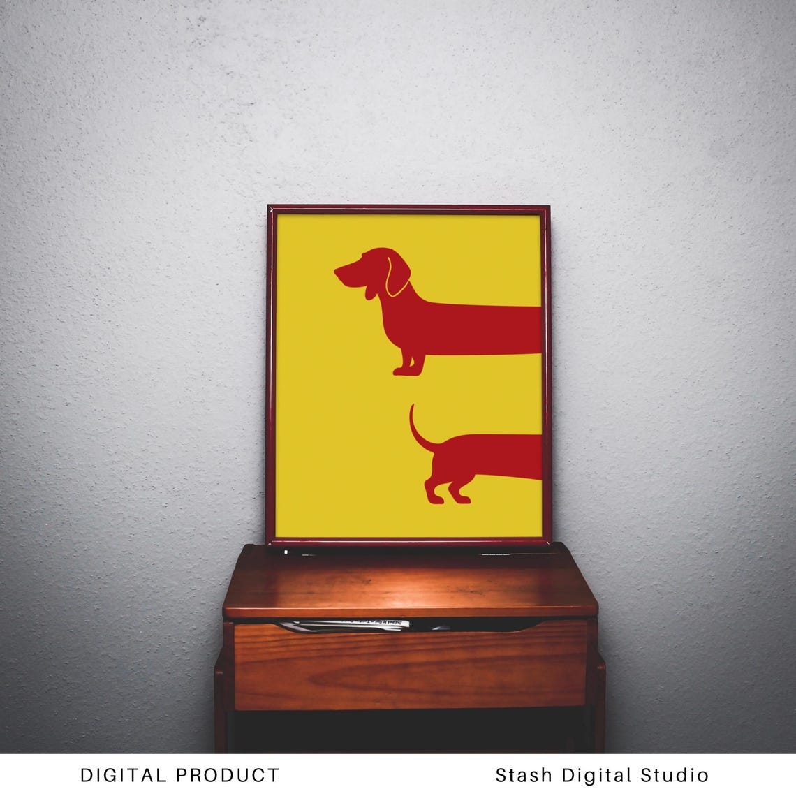 Red Dachshund Silhouette Bold Yellow Minimalist Dog Decor Poster - Image 3