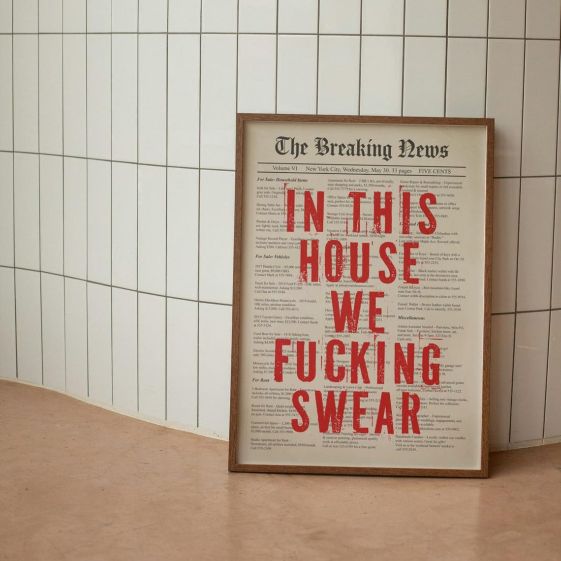 In This House We Fcking Swear Funny Newspaper Quote Decor Poster