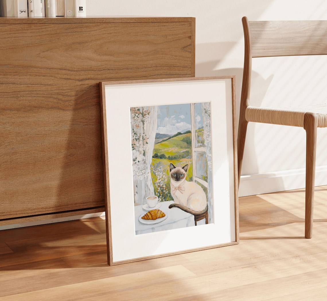 Siamese Cat Cafe Art Print, Cat Lover Decor