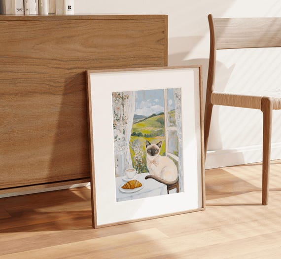 Siamese Cat Cafe Art Print, Cat Lover Decor