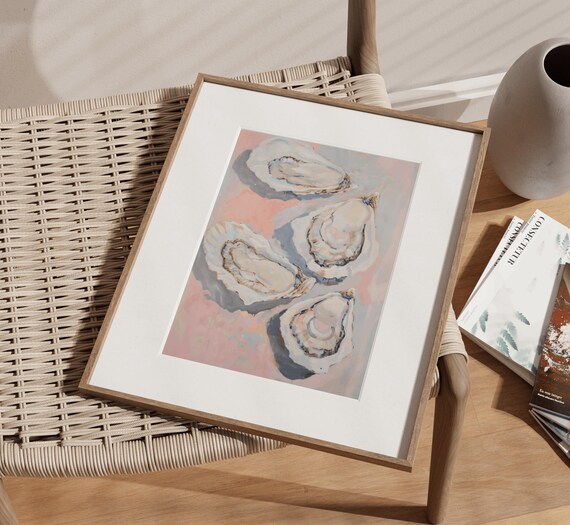 Oyster Shells Painted In Pastel Pink And Blue Coastal Poster