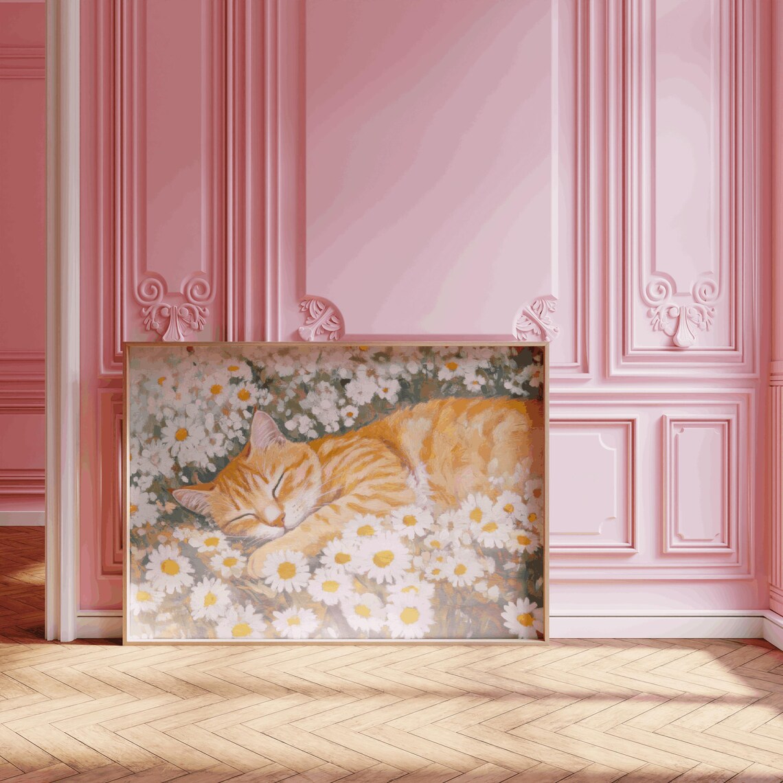 Ginger Cat Daisy Flowers Pet Print, Floral Cat Art - Image 4