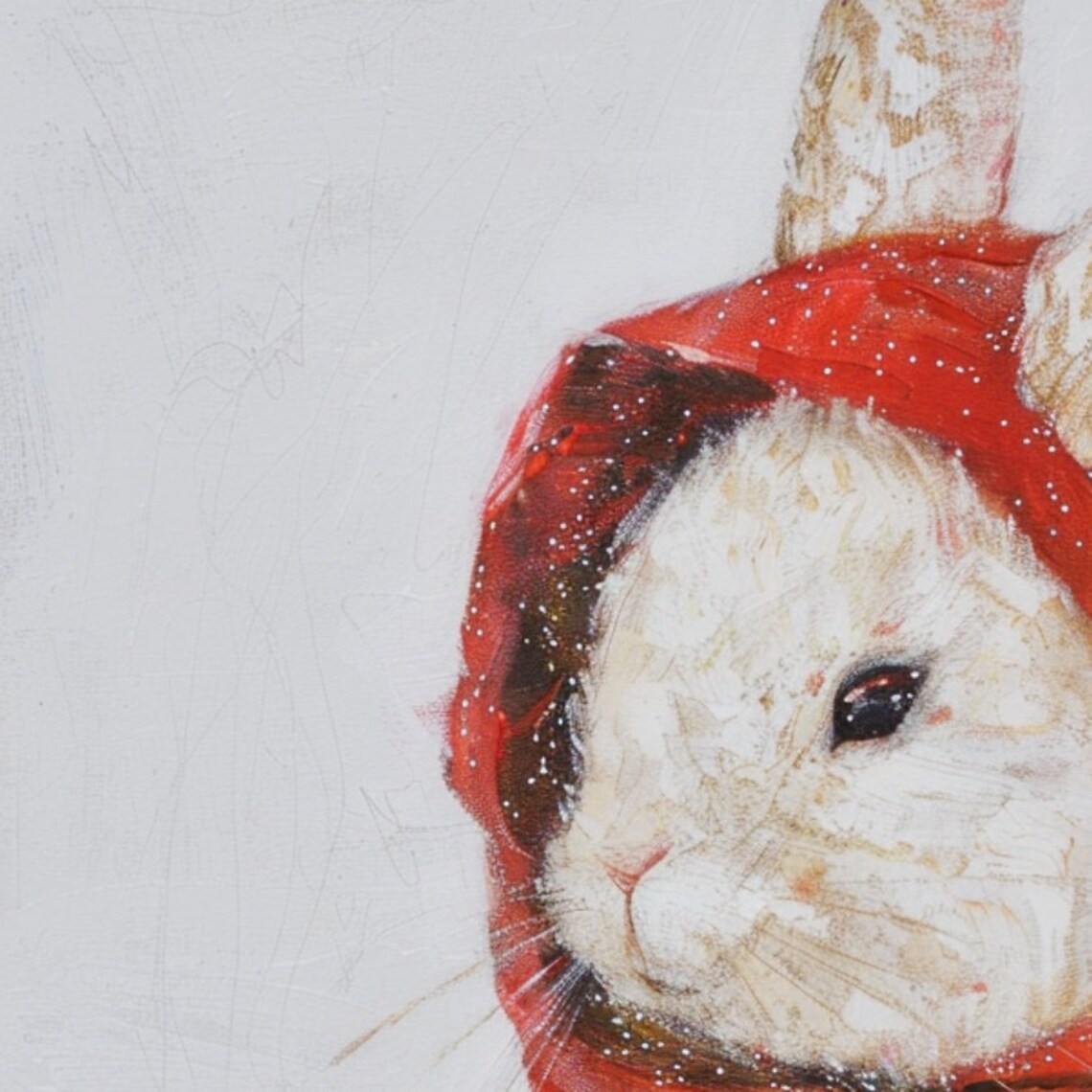 White Bunny in Red Riding Hood Cloak Woodland Nursery Art Print - Image 3