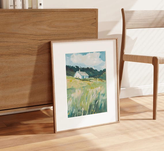 Farm House In Meadows French Country Cottagecore Home Decor Farmhouse Art Print Countryside Cottagecore Wall Art Vintage Cottagecore