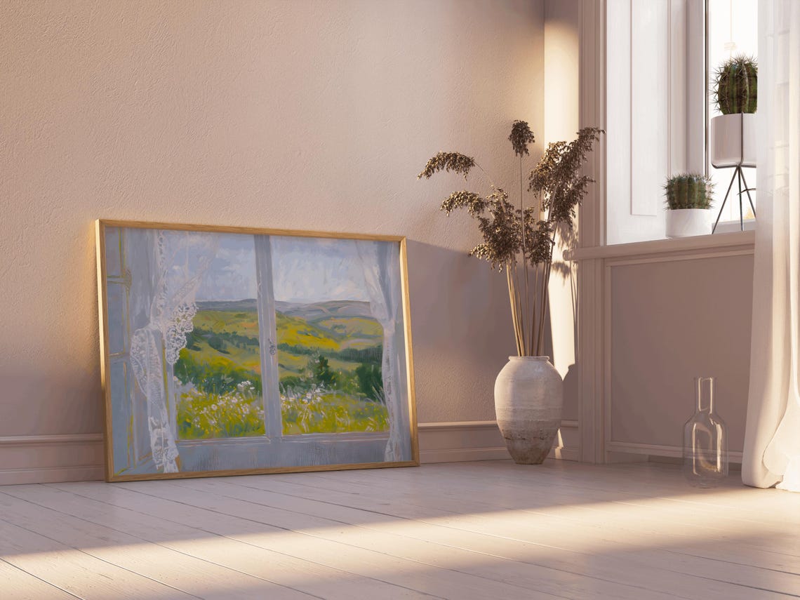Sunny Summer Meadow View Through Open Window Wildflowers Poster - Image 3