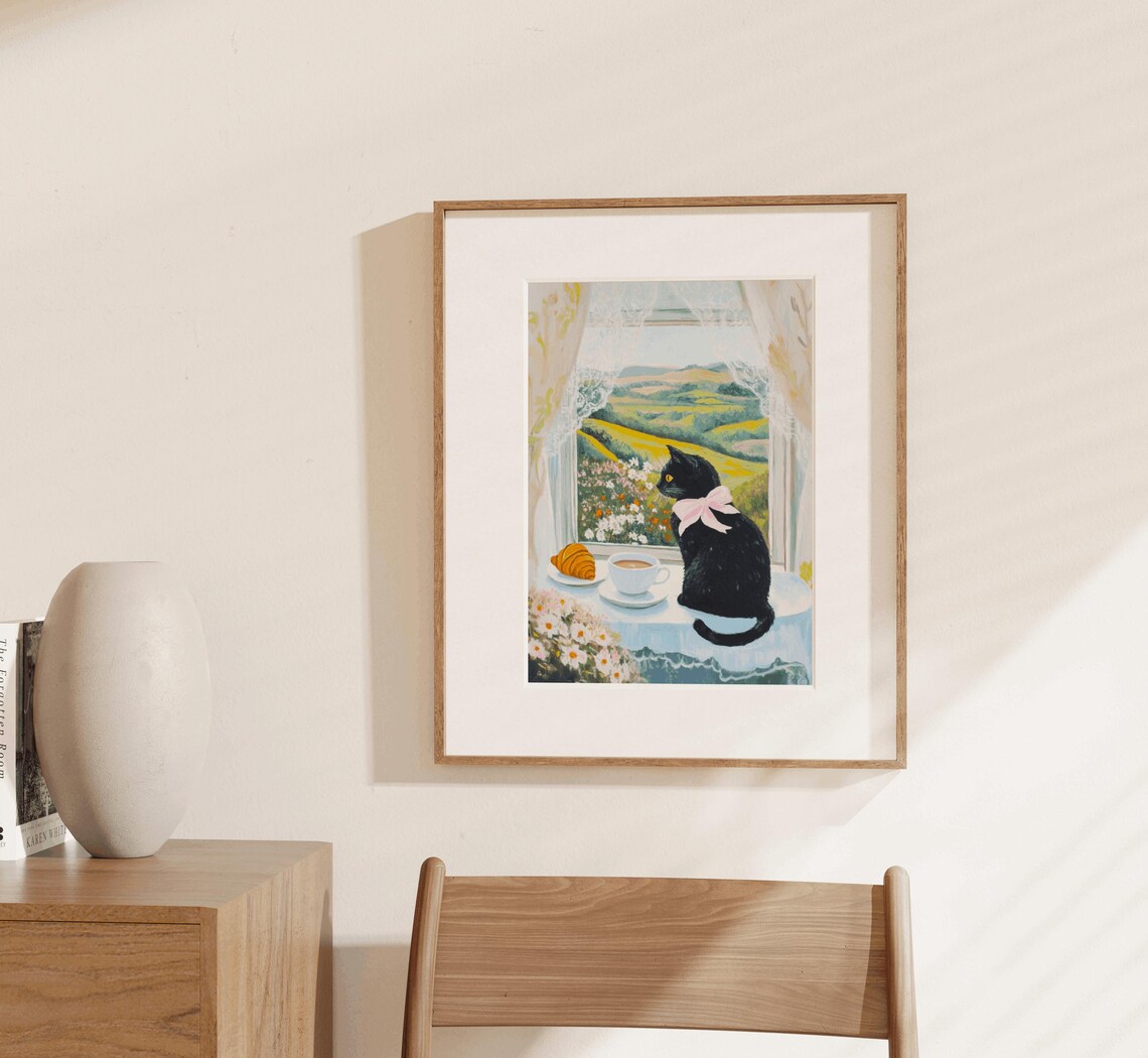Black Cat Cafe Cat Print, Black Cat Gift - Image 3
