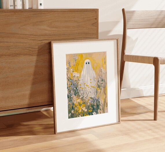 Cute Ghost Wildflower Meadow Spooky Sweet Pastel Halloween Poster