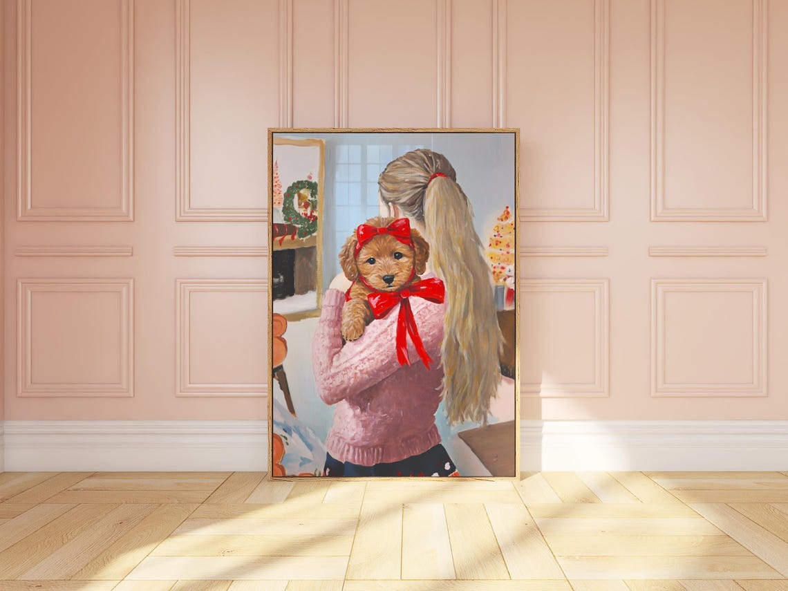 Goldendoodle Christmas Art Christmas Dog Santa Dog Print Vintage Dog Print Christmas Pet Goldendoodle Painting Vintage Christmas Print