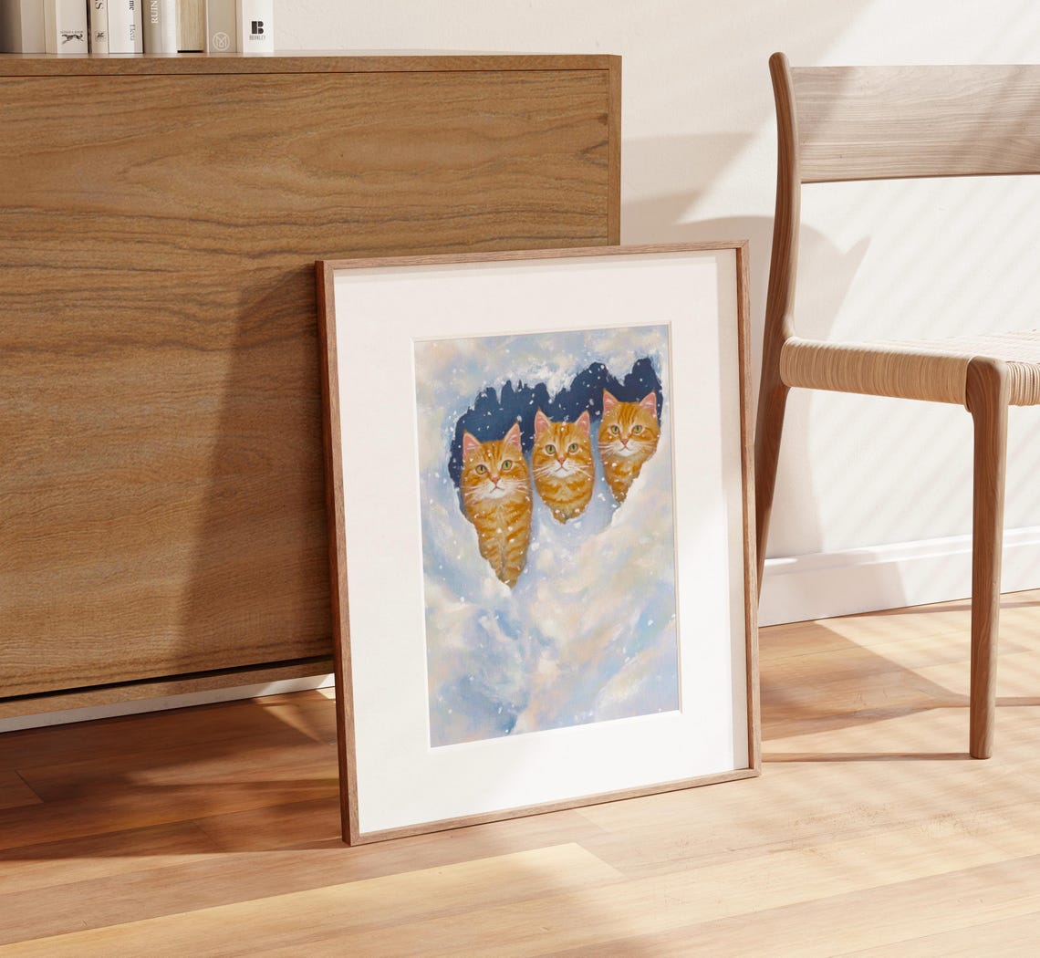 Three Ginger Tabby Cats Peeking Out of a Snowbank Winter Poster - Image 2