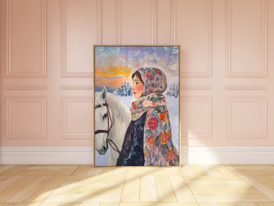 Lady And Her Horse Winter Babushka Equestrian Winter Scene Farmhouse Christmas Decor Winter Horses Horse Lover Gift Horse Mom