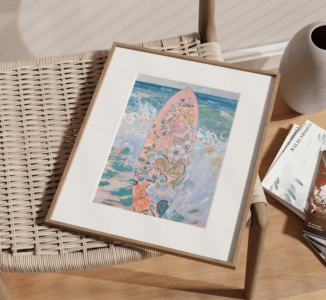 Colorful Abstract Surfboards Art Print, Coastal Summer