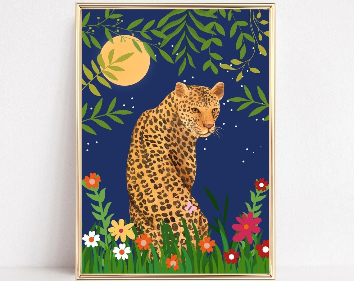 Leopard Wall Art Print, Van Gogh-Inspired Starry Night