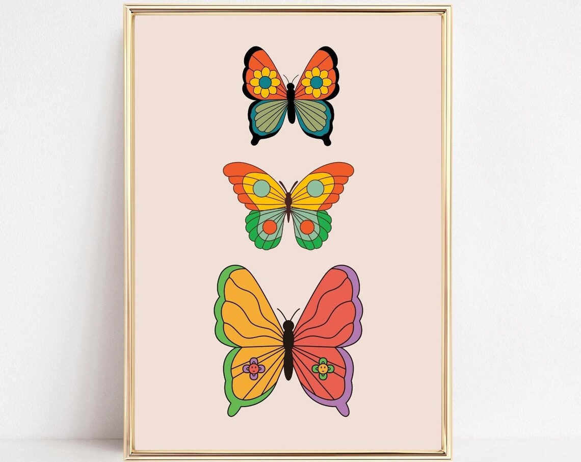 Butterfly Art Print, Retro Boho 70s Poster