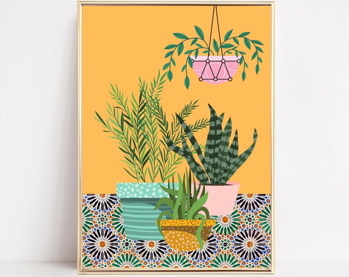 Collection Of Tropical House Plants Retro Poster
