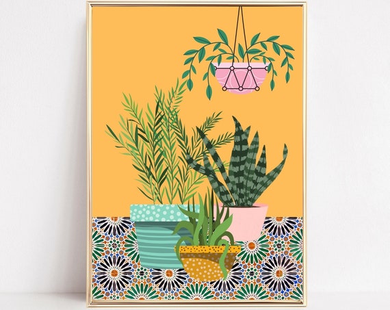 Collection Of Tropical House Plants Retro Poster