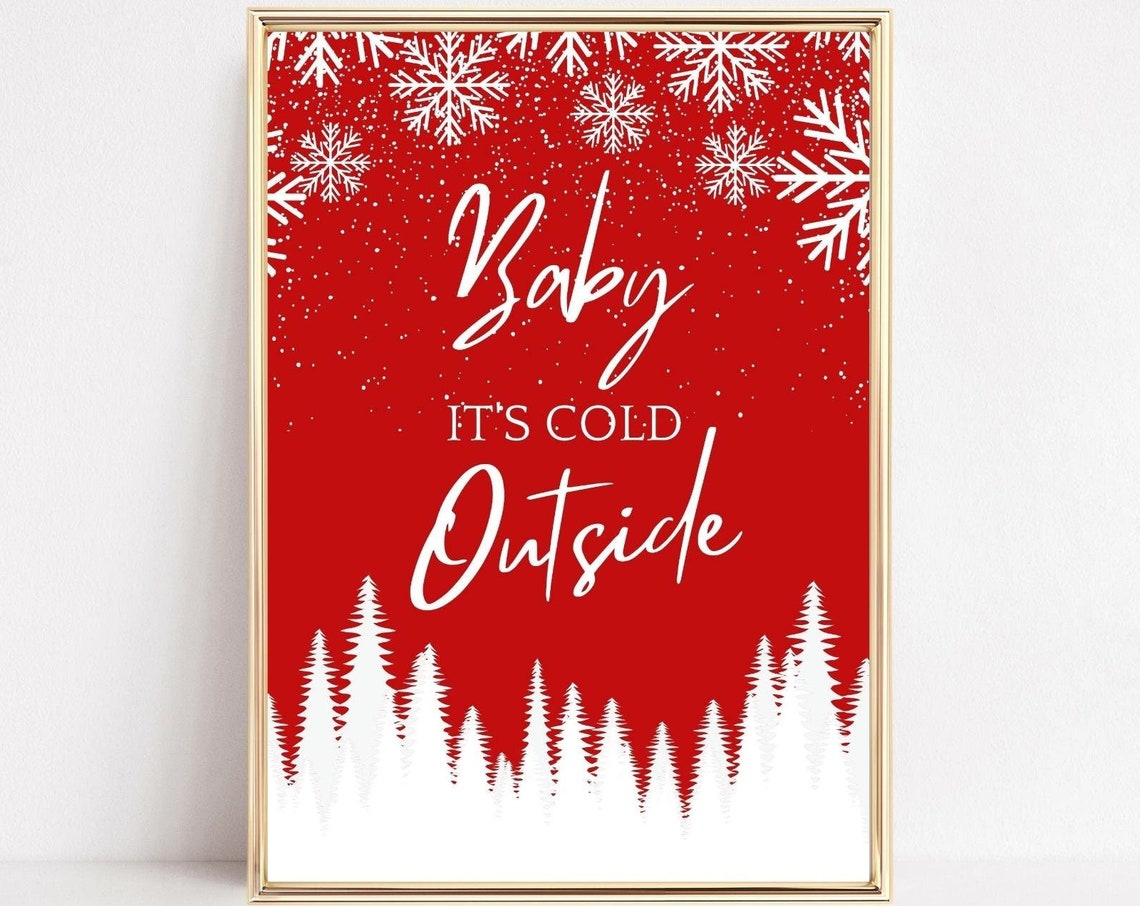 Baby Its Cold Outside Red Christmas Typography Snowflake Tree Poster