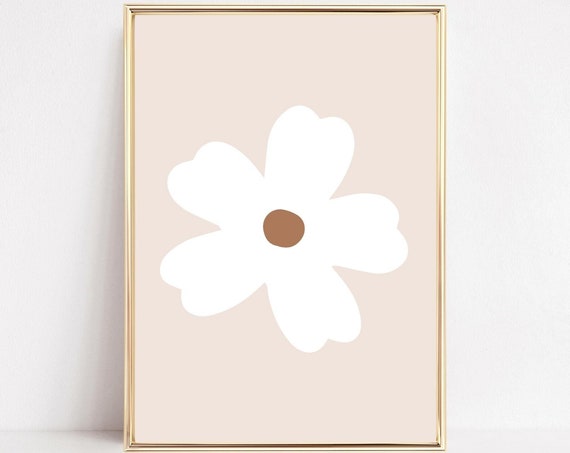 Daisy Art Print, Retro Neutral Nursery Decor