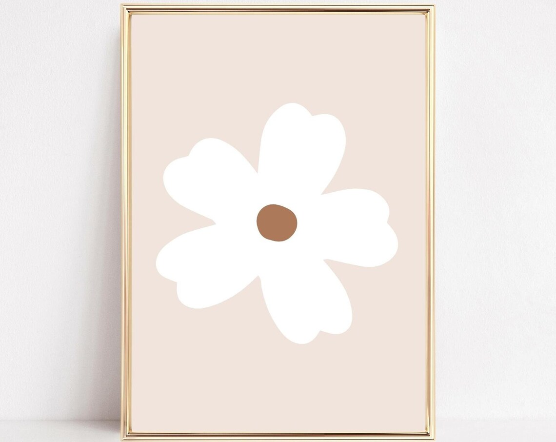 Daisy Art Print, Retro Neutral Nursery Decor